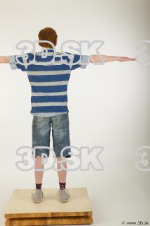 Whole body striped blue gray shirt blue jeans shorts black…